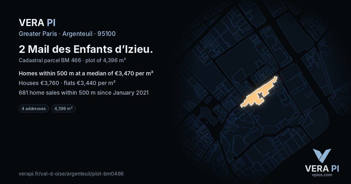 2 Mail des Enfants d’Izieu, Argenteuil at night – the plot lit, the parcels around coloured by the prices near them