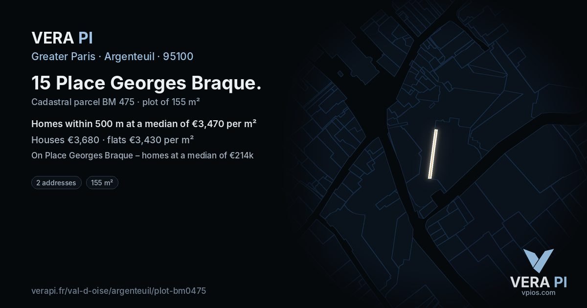 15 Place Georges Braque, Argenteuil at night – the plot lit, the parcels around coloured by the prices near them