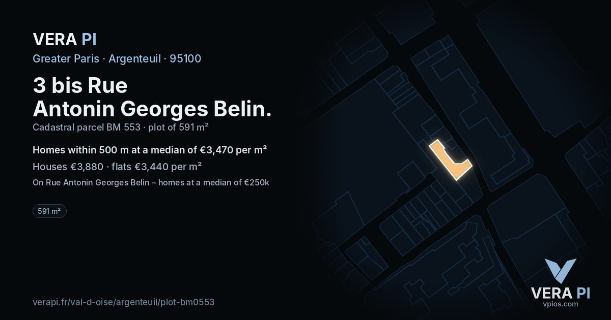 3 bis Rue Antonin Georges Belin, Argenteuil at night – the plot lit, the parcels around coloured by the prices near them