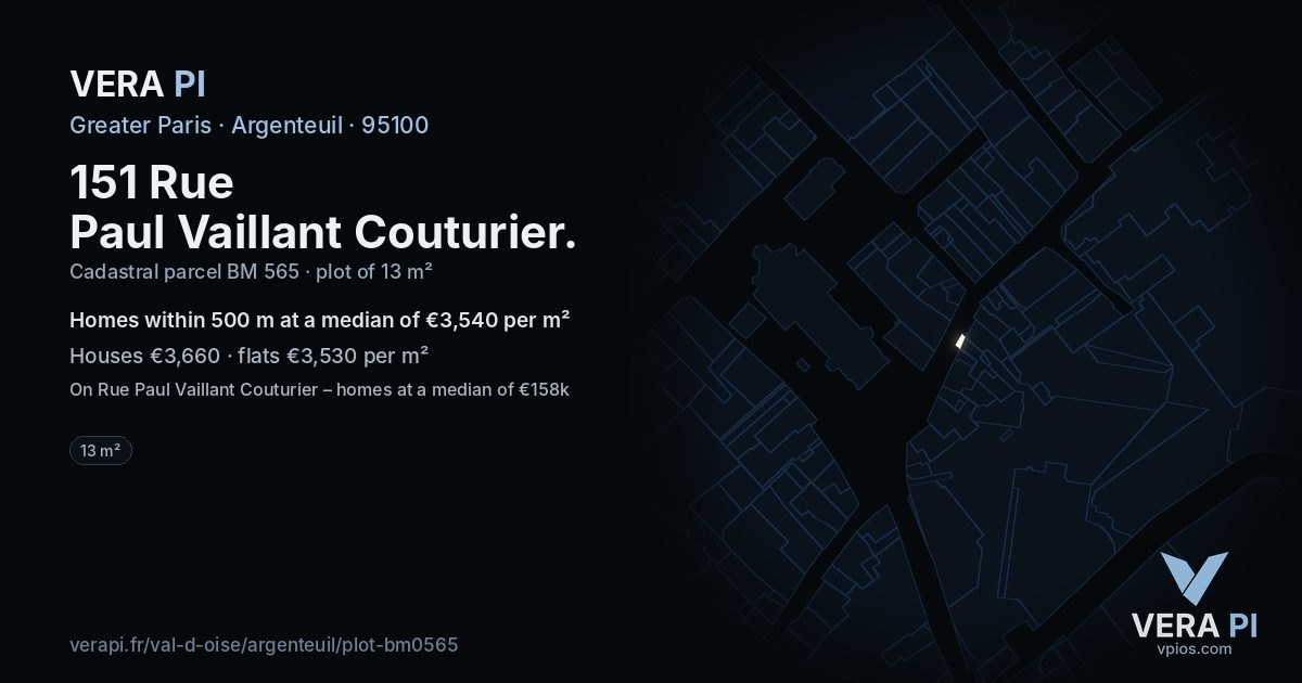 151 Rue Paul Vaillant Couturier, Argenteuil at night – the plot lit, the parcels around coloured by the prices near them