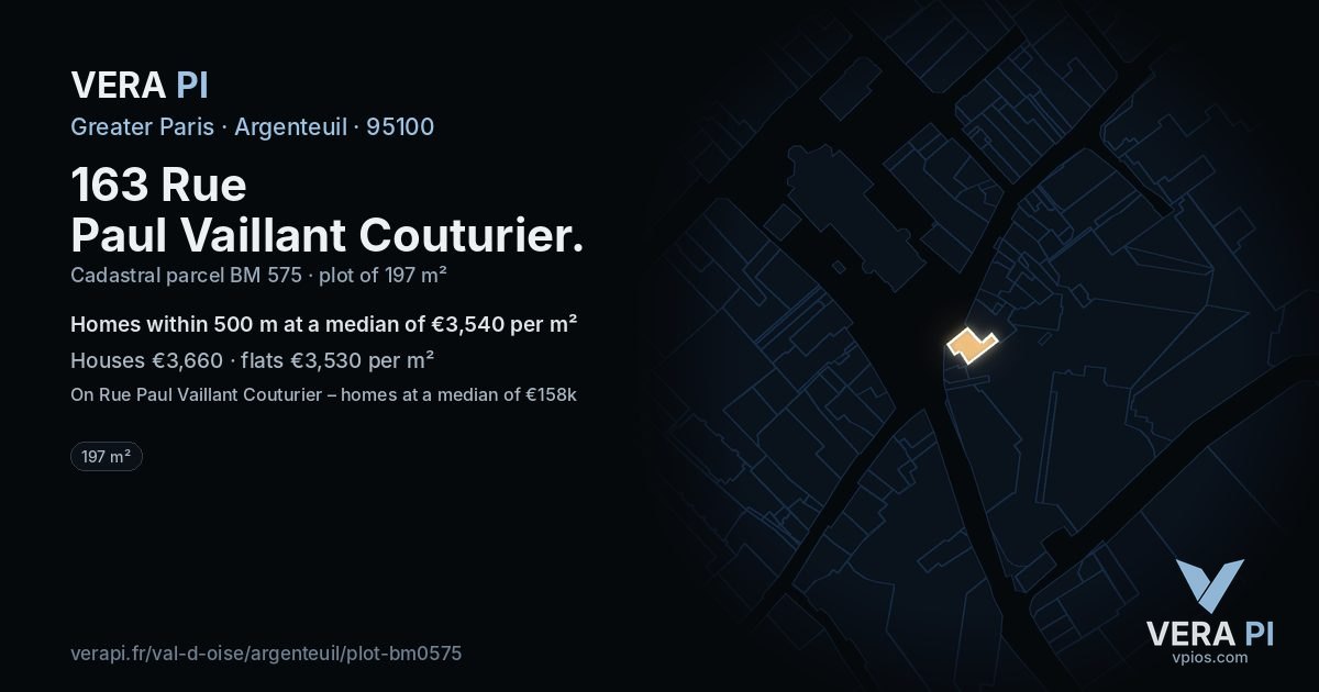 163 Rue Paul Vaillant Couturier, Argenteuil at night – the plot lit, the parcels around coloured by the prices near them