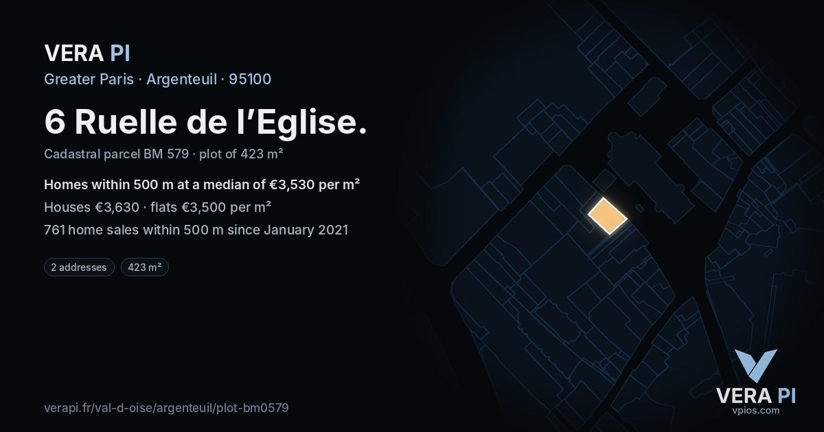 6 Ruelle de l’Eglise, Argenteuil at night – the plot lit, the parcels around coloured by the prices near them