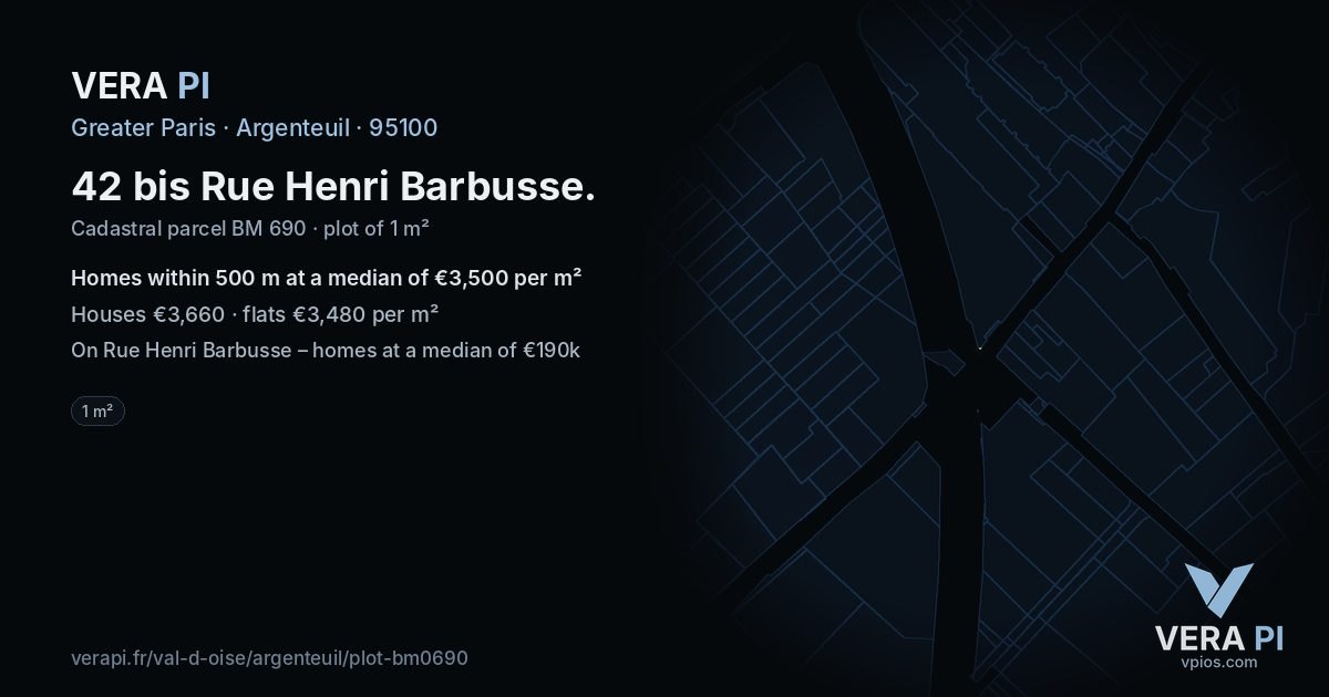 42 bis Rue Henri Barbusse, Argenteuil at night – the plot lit, the parcels around coloured by the prices near them