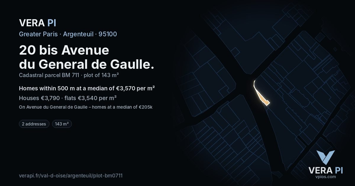 20 bis Avenue du General de Gaulle, Argenteuil at night – the plot lit, the parcels around coloured by the prices near them