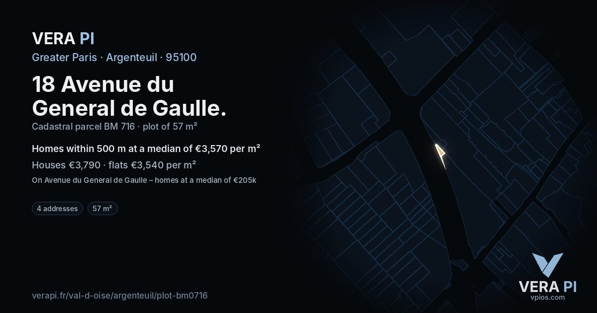 18 Avenue du General de Gaulle, Argenteuil at night – the plot lit, the parcels around coloured by the prices near them