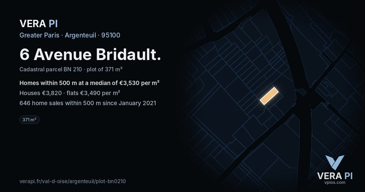 6 Avenue Bridault, Argenteuil at night – the plot lit, the parcels around coloured by the prices near them