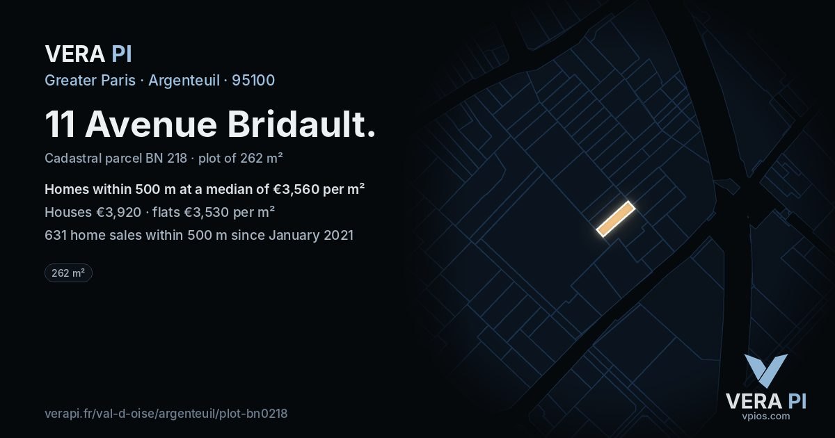 11 Avenue Bridault, Argenteuil at night – the plot lit, the parcels around coloured by the prices near them