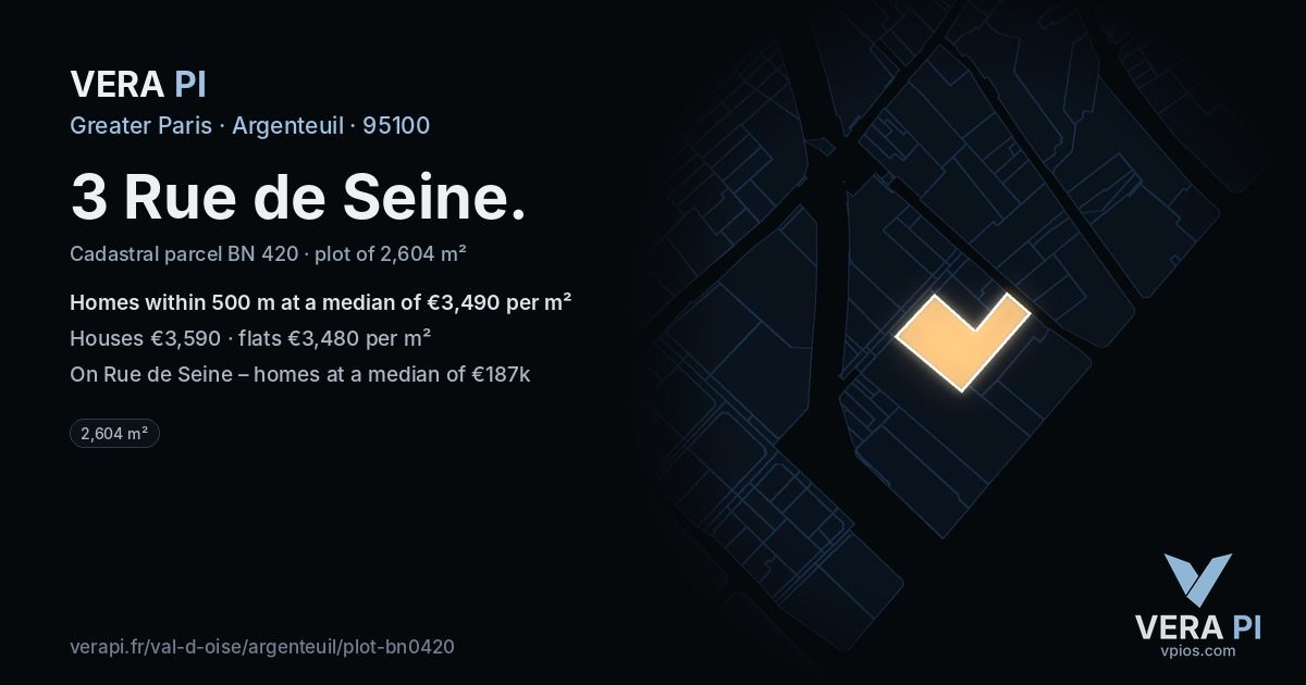 3 Rue de Seine, Argenteuil at night – the plot lit, the parcels around coloured by the prices near them