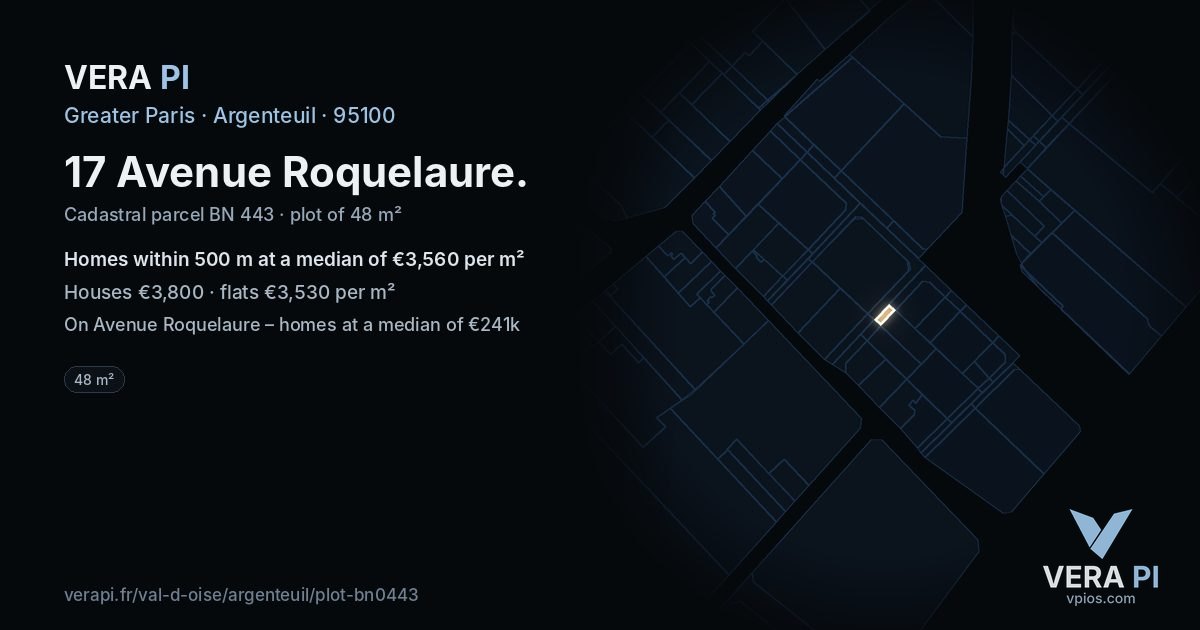 17 Avenue Roquelaure, Argenteuil at night – the plot lit, the parcels around coloured by the prices near them