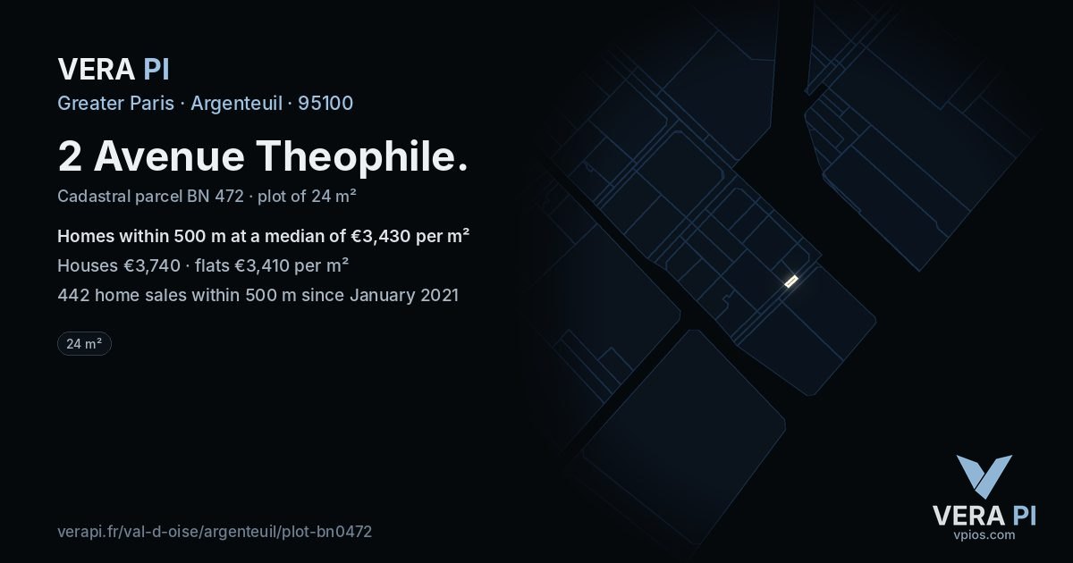 2 Avenue Theophile, Argenteuil at night – the plot lit, the parcels around coloured by the prices near them