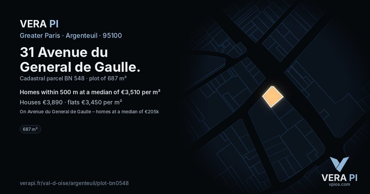 31 Avenue du General de Gaulle, Argenteuil at night – the plot lit, the parcels around coloured by the prices near them