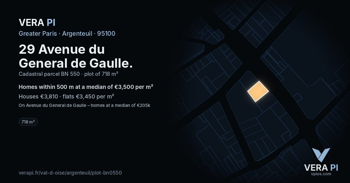 29 Avenue du General de Gaulle, Argenteuil at night – the plot lit, the parcels around coloured by the prices near them