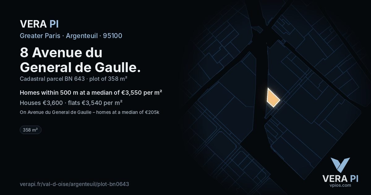 8 Avenue du General de Gaulle, Argenteuil at night – the plot lit, the parcels around coloured by the prices near them