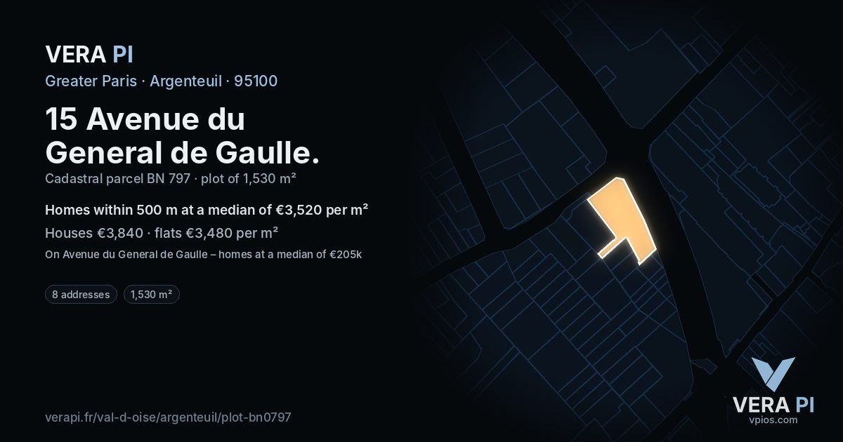 15 Avenue du General de Gaulle, Argenteuil at night – the plot lit, the parcels around coloured by the prices near them