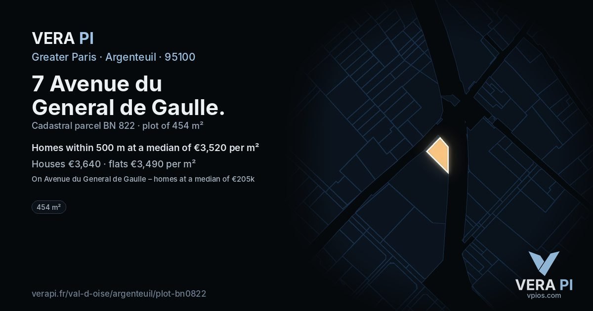 7 Avenue du General de Gaulle, Argenteuil at night – the plot lit, the parcels around coloured by the prices near them