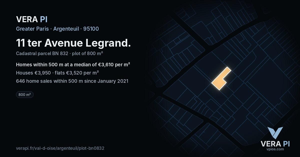 11 ter Avenue Legrand, Argenteuil at night – the plot lit, the parcels around coloured by the prices near them