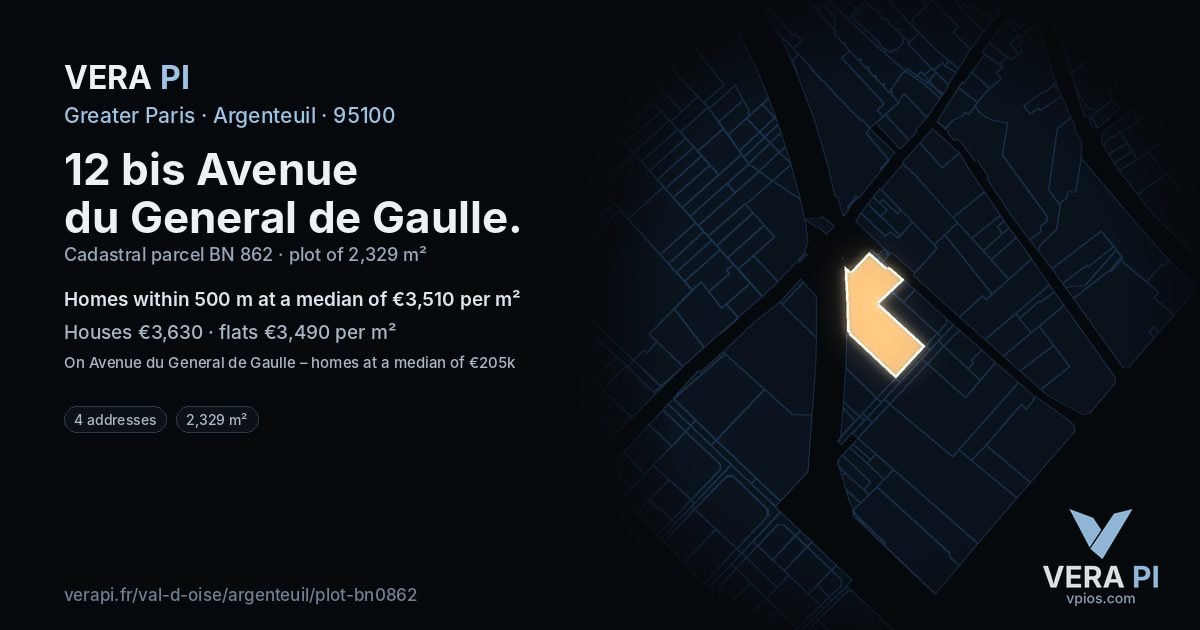 12 bis Avenue du General de Gaulle, Argenteuil at night – the plot lit, the parcels around coloured by the prices near them