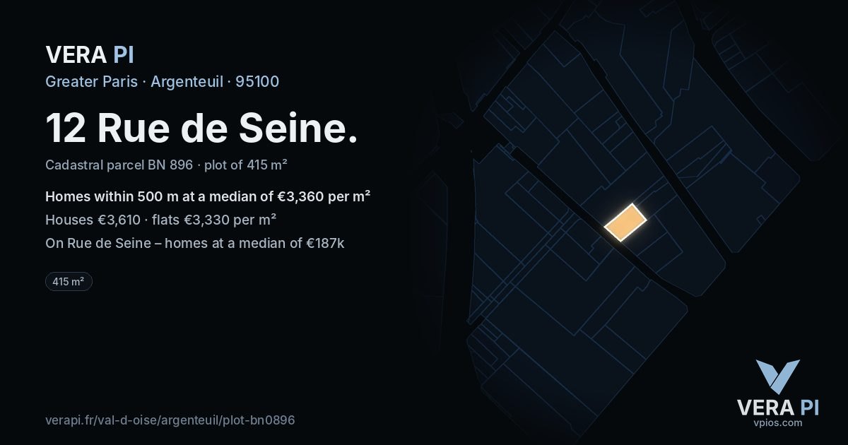 12 Rue de Seine, Argenteuil at night – the plot lit, the parcels around coloured by the prices near them