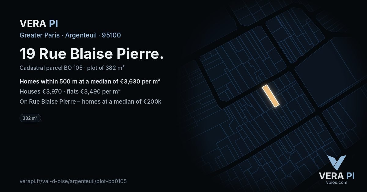 19 Rue Blaise Pierre, Argenteuil at night – the plot lit, the parcels around coloured by the prices near them