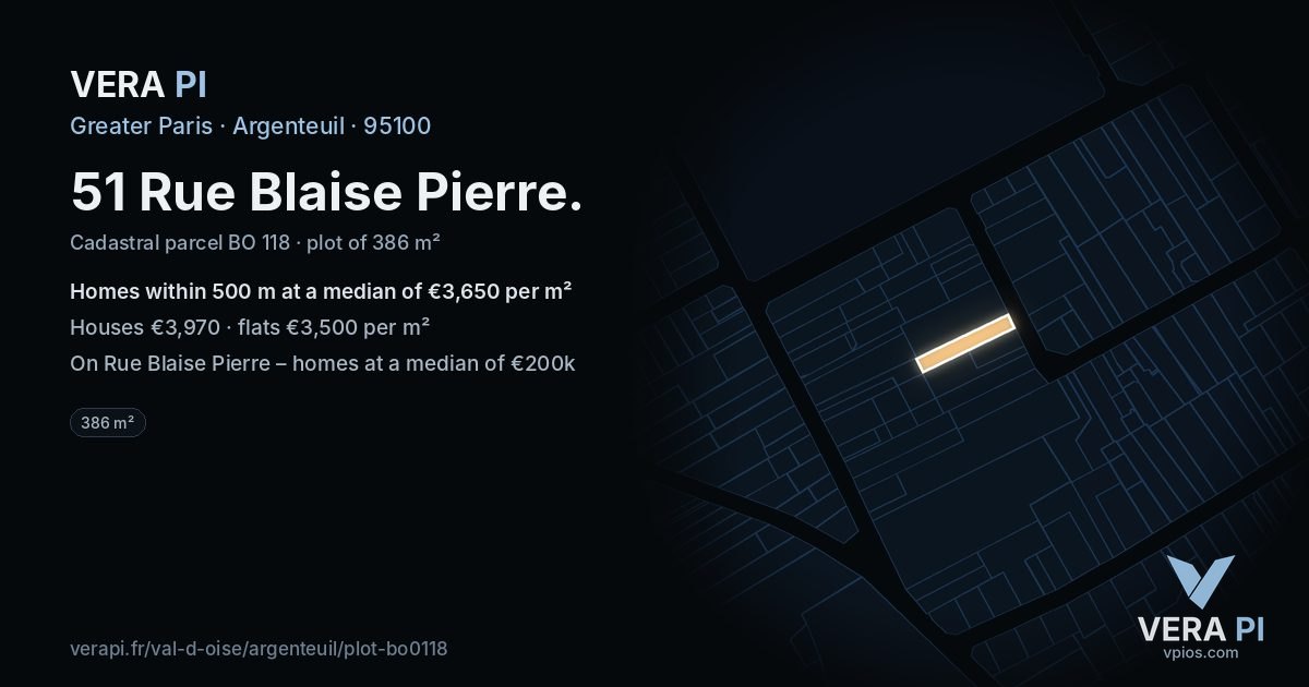 51 Rue Blaise Pierre, Argenteuil at night – the plot lit, the parcels around coloured by the prices near them