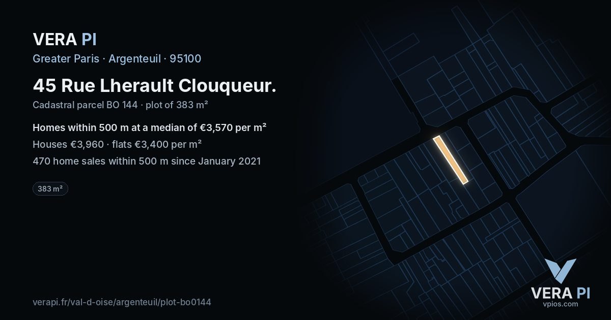 45 Rue Lherault Clouqueur, Argenteuil at night – the plot lit, the parcels around coloured by the prices near them
