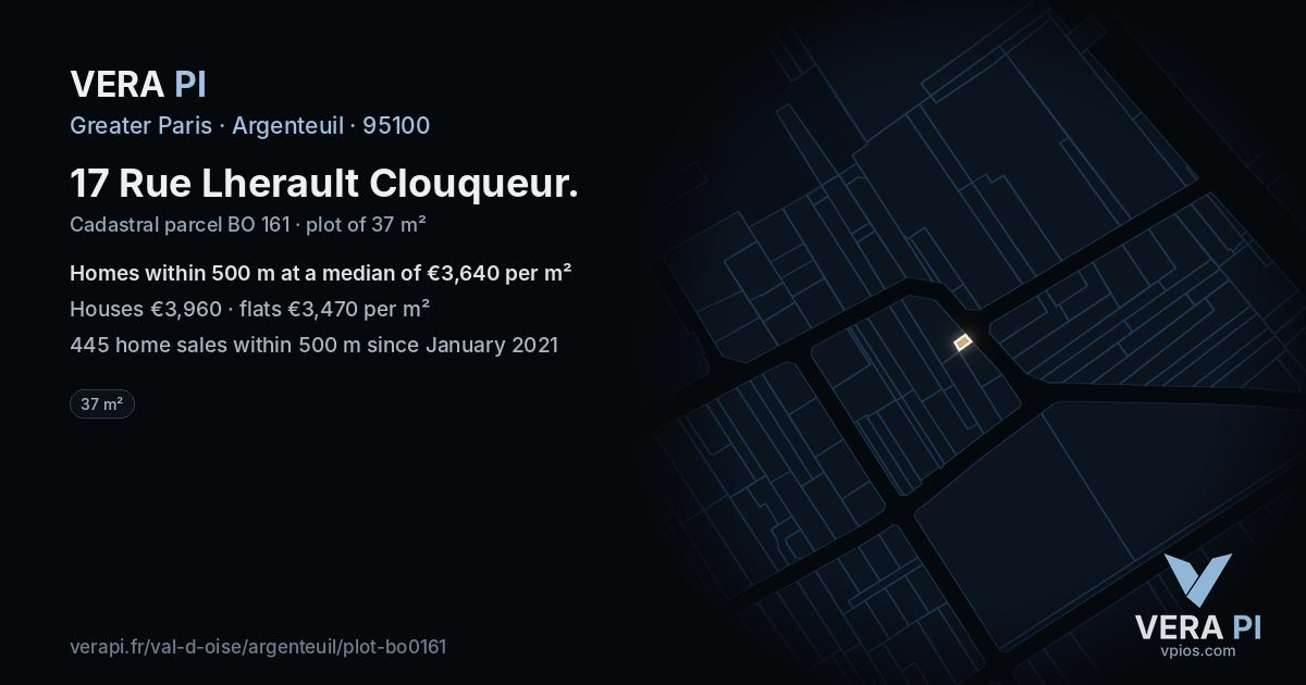 17 Rue Lherault Clouqueur, Argenteuil at night – the plot lit, the parcels around coloured by the prices near them