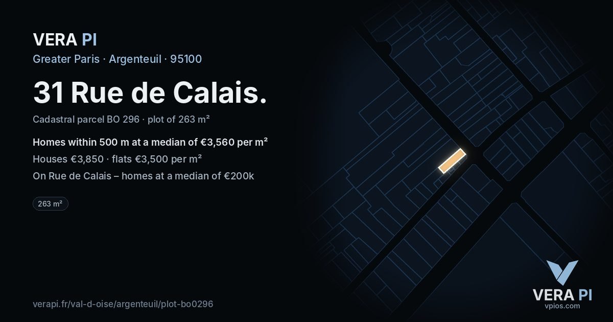 31 Rue de Calais, Argenteuil at night – the plot lit, the parcels around coloured by the prices near them