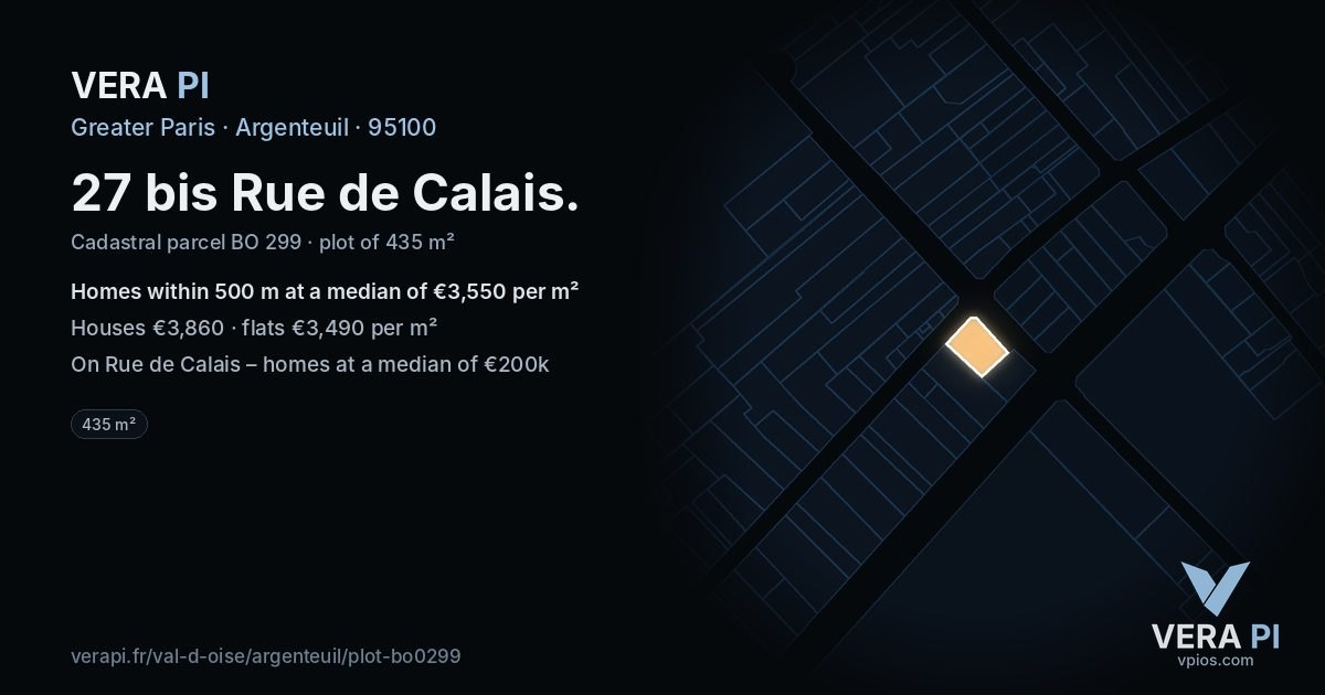 27 bis Rue de Calais, Argenteuil at night – the plot lit, the parcels around coloured by the prices near them