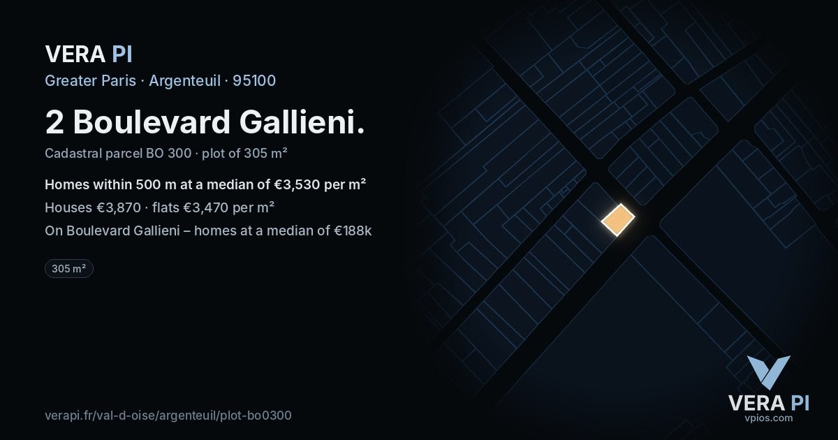2 Boulevard Gallieni, Argenteuil at night – the plot lit, the parcels around coloured by the prices near them