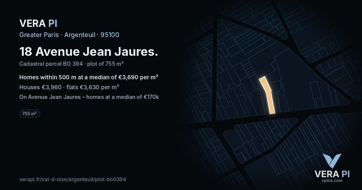 18 Avenue Jean Jaures, Argenteuil at night – the plot lit, the parcels around coloured by the prices near them