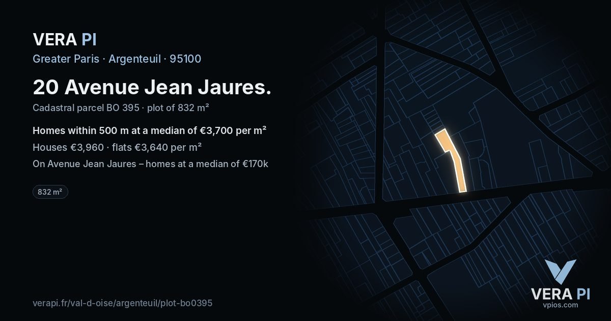 20 Avenue Jean Jaures, Argenteuil at night – the plot lit, the parcels around coloured by the prices near them