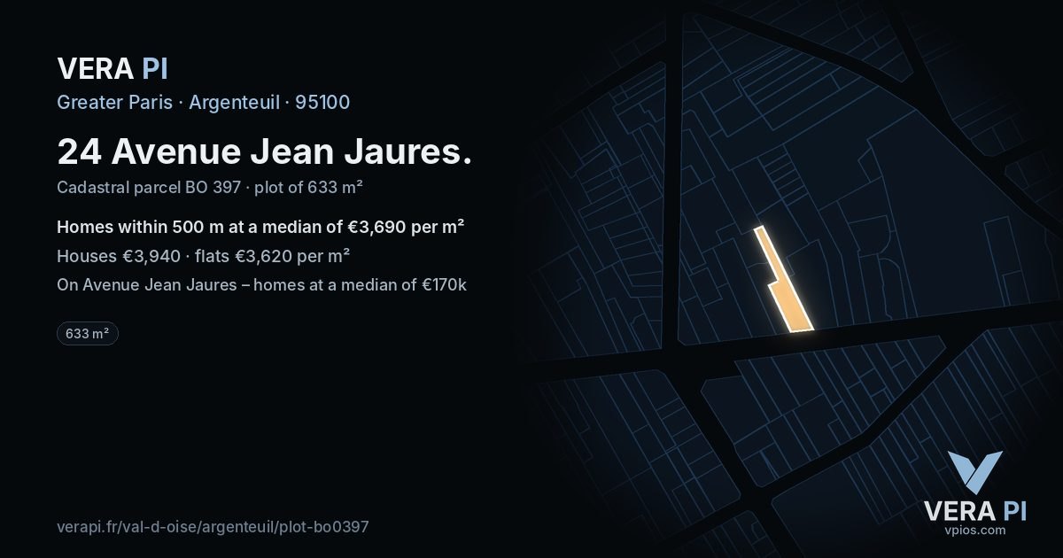 24 Avenue Jean Jaures, Argenteuil at night – the plot lit, the parcels around coloured by the prices near them