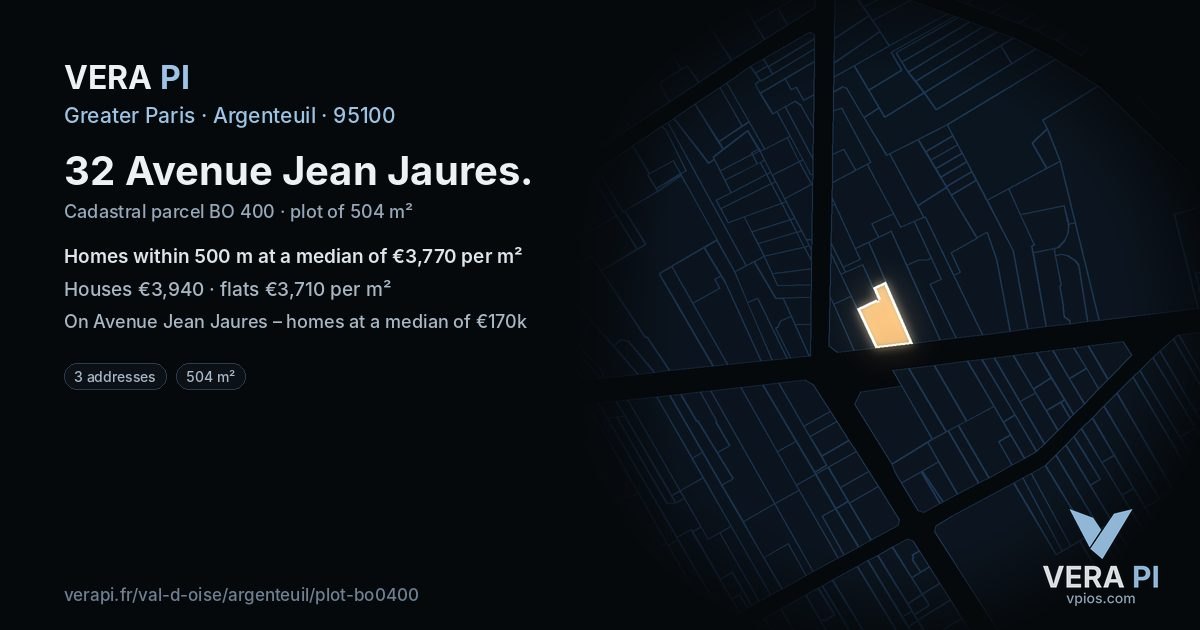 32 Avenue Jean Jaures, Argenteuil at night – the plot lit, the parcels around coloured by the prices near them