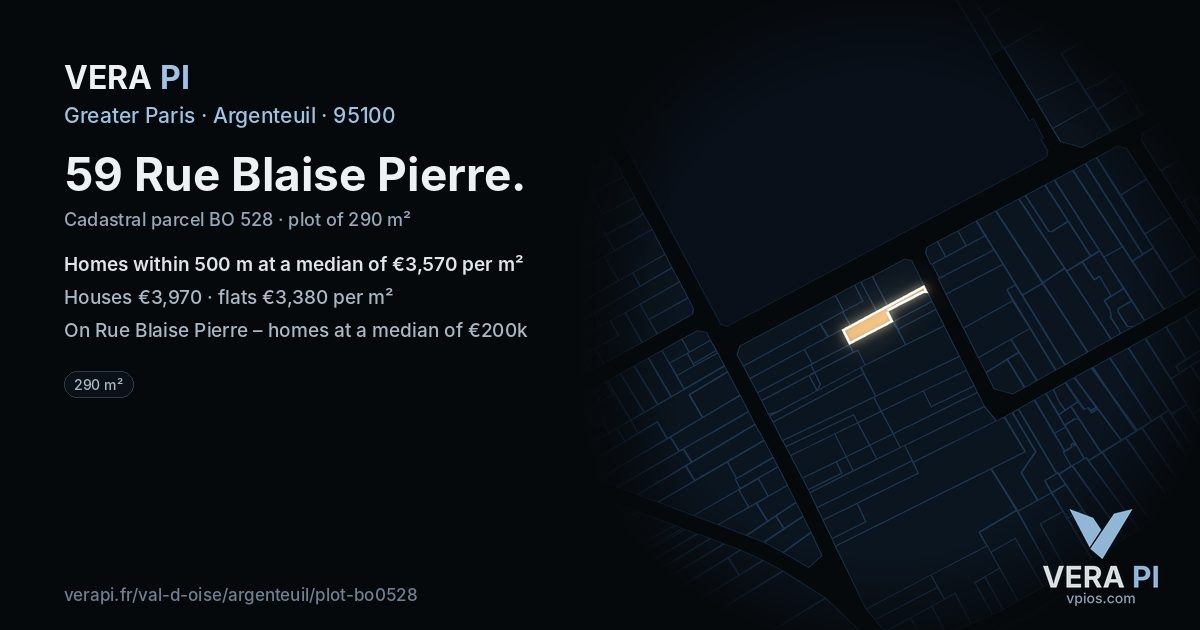 59 Rue Blaise Pierre, Argenteuil at night – the plot lit, the parcels around coloured by the prices near them