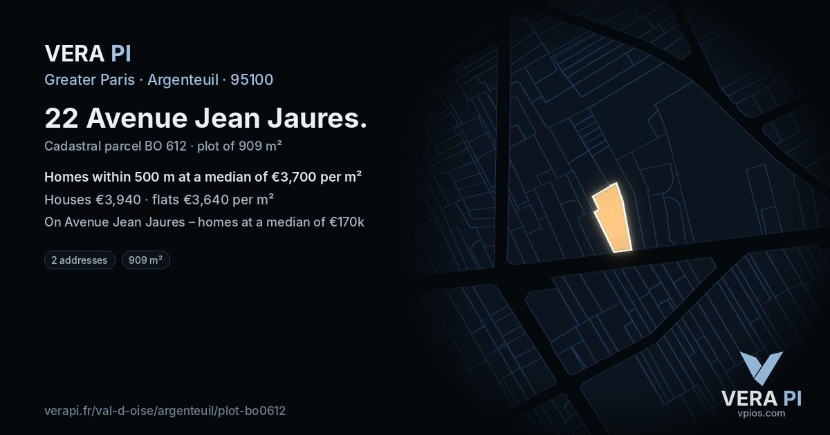 22 Avenue Jean Jaures, Argenteuil at night – the plot lit, the parcels around coloured by the prices near them