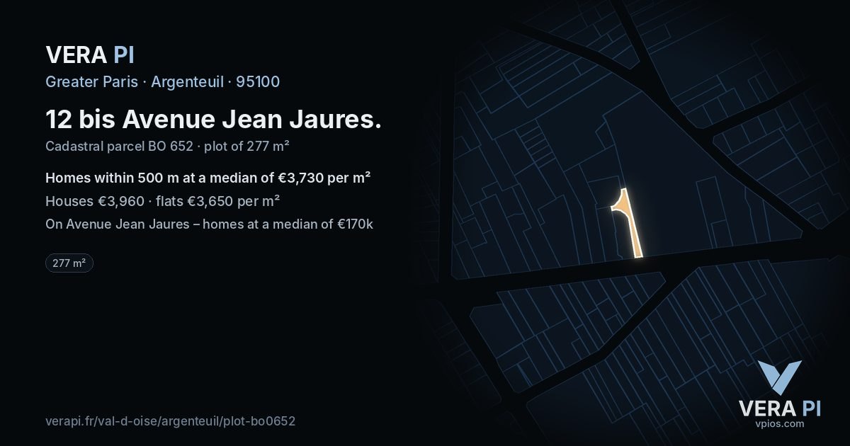 12 bis Avenue Jean Jaures, Argenteuil at night – the plot lit, the parcels around coloured by the prices near them