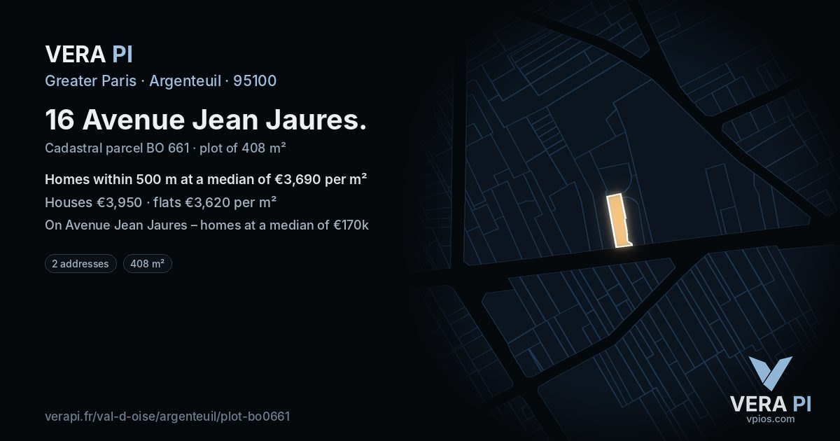 16 Avenue Jean Jaures, Argenteuil at night – the plot lit, the parcels around coloured by the prices near them