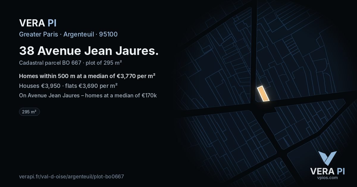 38 Avenue Jean Jaures, Argenteuil at night – the plot lit, the parcels around coloured by the prices near them