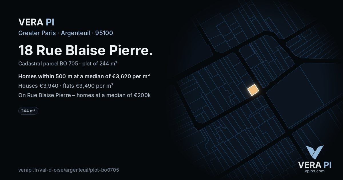 18 Rue Blaise Pierre, Argenteuil at night – the plot lit, the parcels around coloured by the prices near them