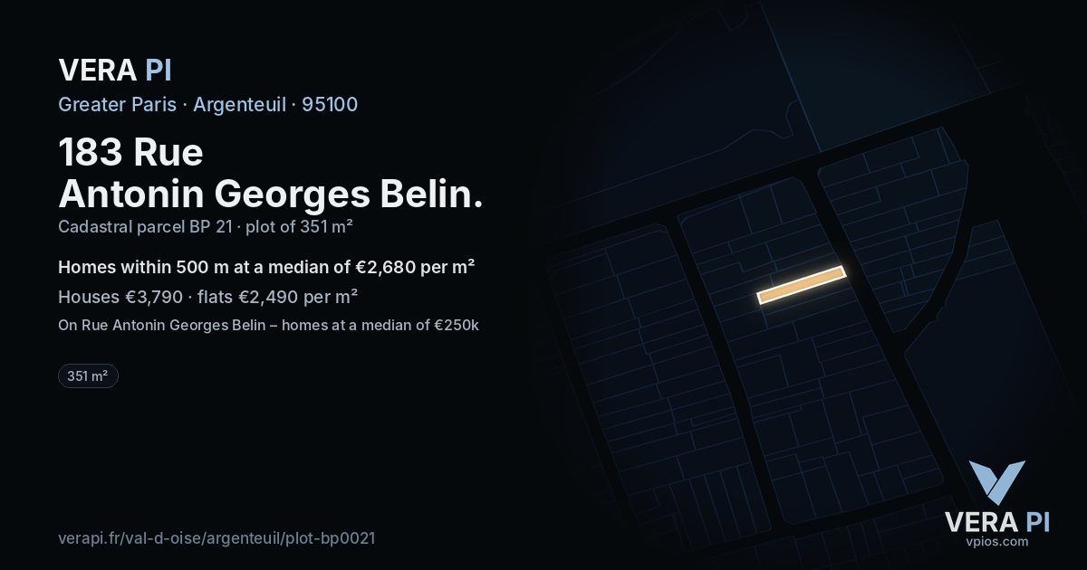 183 Rue Antonin Georges Belin, Argenteuil at night – the plot lit, the parcels around coloured by the prices near them