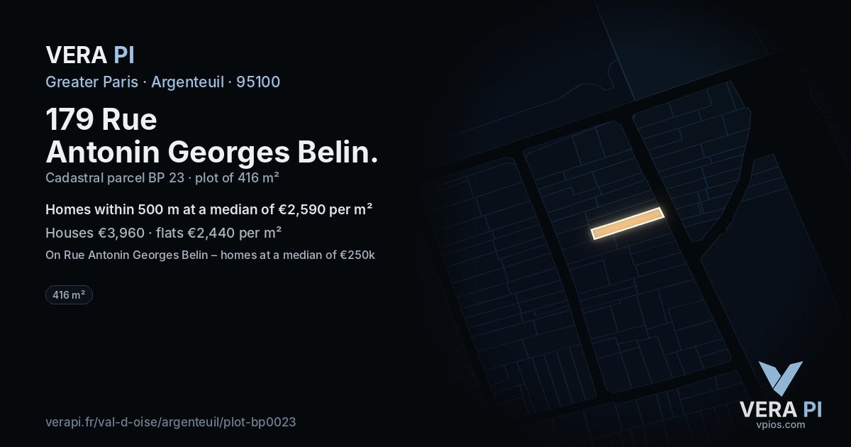 179 Rue Antonin Georges Belin, Argenteuil at night – the plot lit, the parcels around coloured by the prices near them