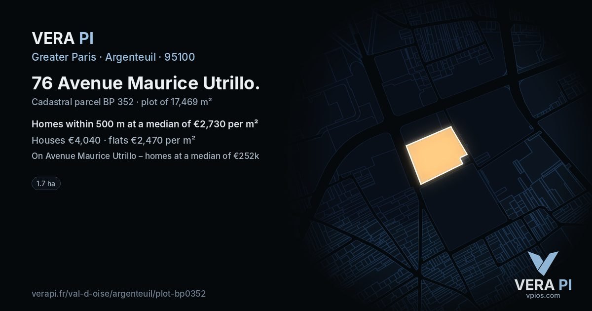 76 Avenue Maurice Utrillo, Argenteuil at night – the plot lit, the parcels around coloured by the prices near them