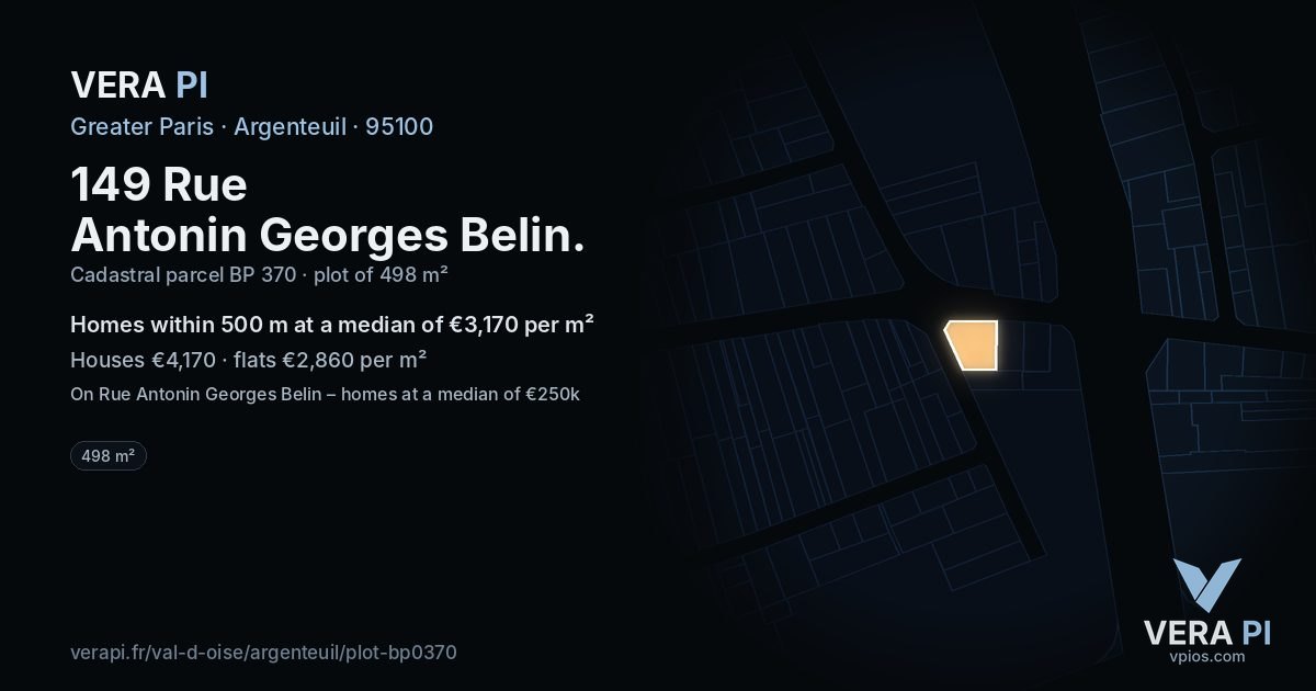 149 Rue Antonin Georges Belin, Argenteuil at night – the plot lit, the parcels around coloured by the prices near them