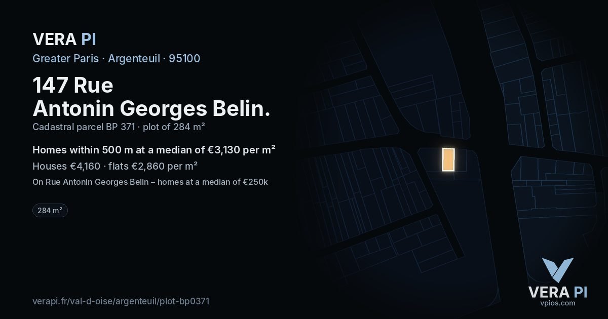 147 Rue Antonin Georges Belin, Argenteuil at night – the plot lit, the parcels around coloured by the prices near them
