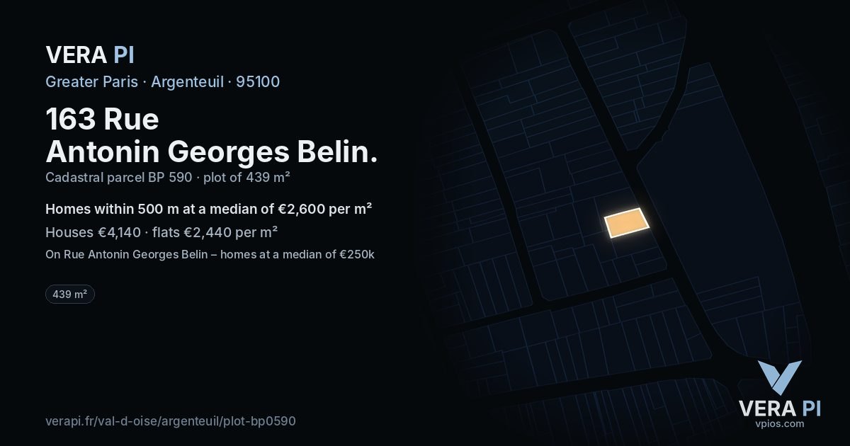 163 Rue Antonin Georges Belin, Argenteuil at night – the plot lit, the parcels around coloured by the prices near them