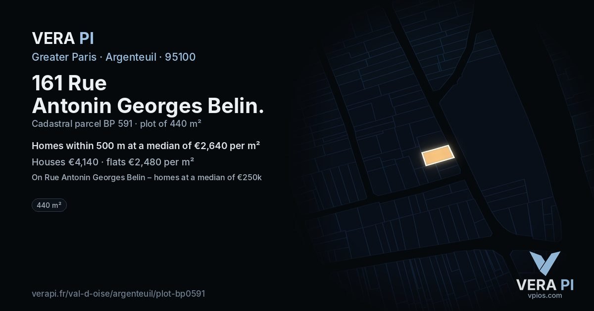 161 Rue Antonin Georges Belin, Argenteuil at night – the plot lit, the parcels around coloured by the prices near them