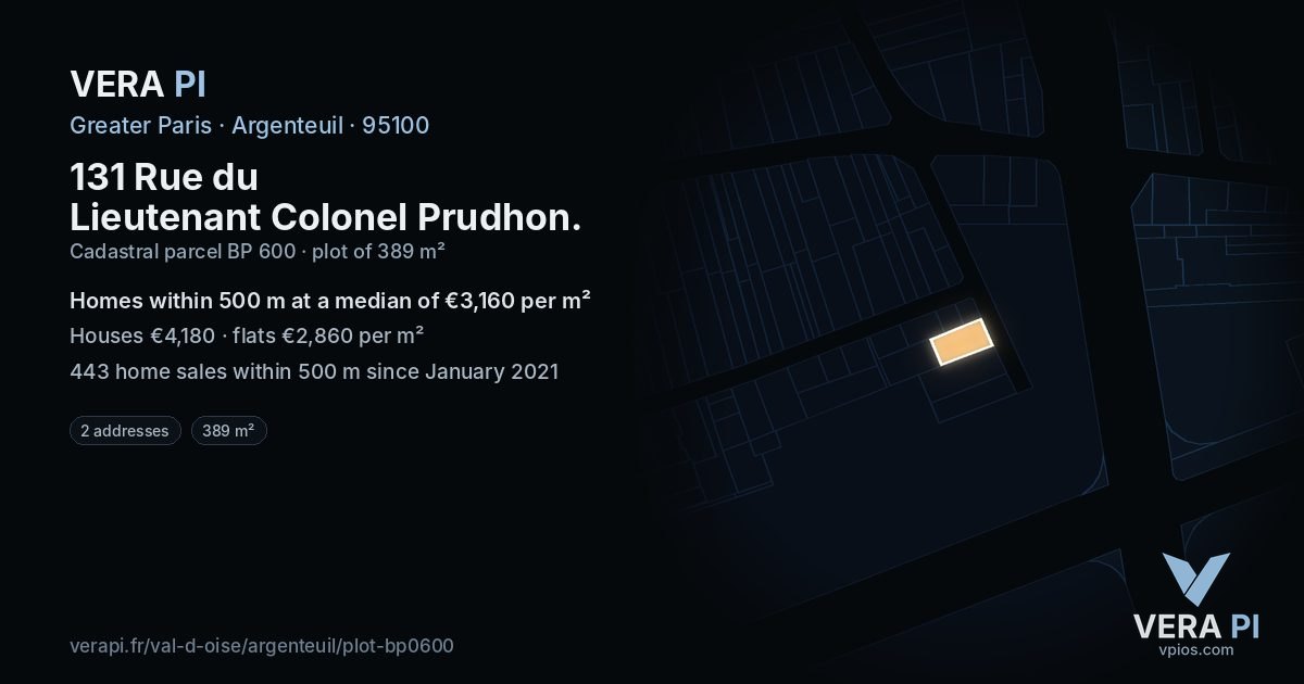 131 Rue du Lieutenant Colonel Prudhon, Argenteuil at night – the plot lit, the parcels around coloured by the prices near them