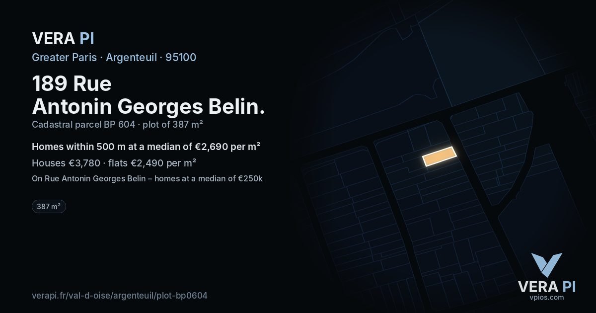 189 Rue Antonin Georges Belin, Argenteuil at night – the plot lit, the parcels around coloured by the prices near them