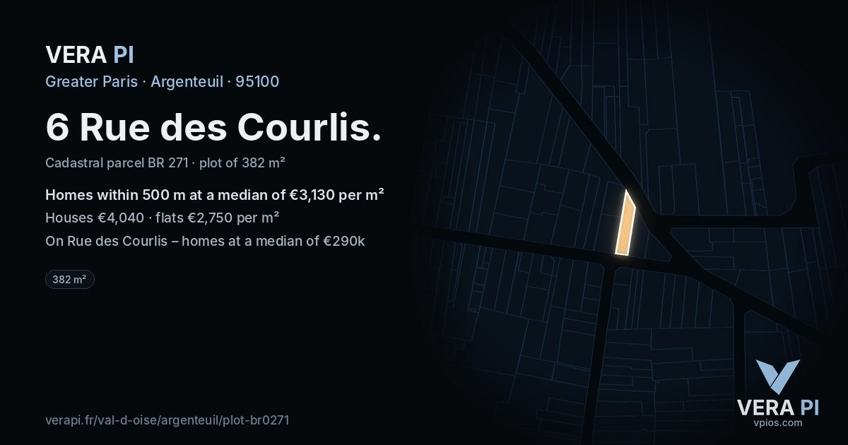 6 Rue des Courlis, Argenteuil at night – the plot lit, the parcels around coloured by the prices near them