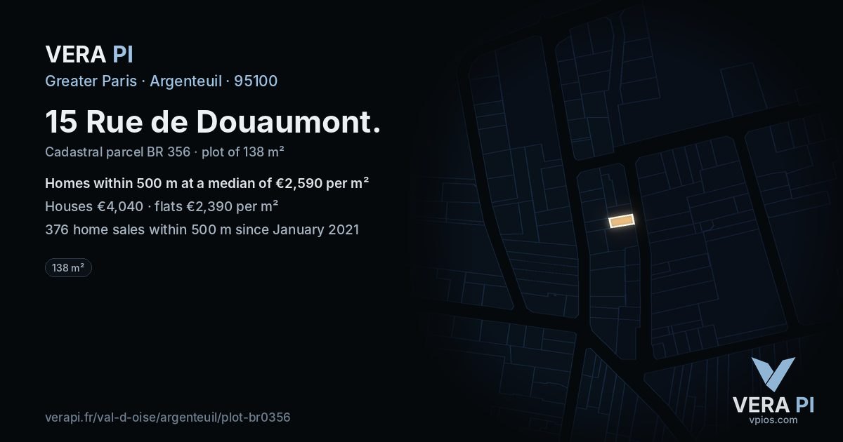 15 Rue de Douaumont, Argenteuil at night – the plot lit, the parcels around coloured by the prices near them